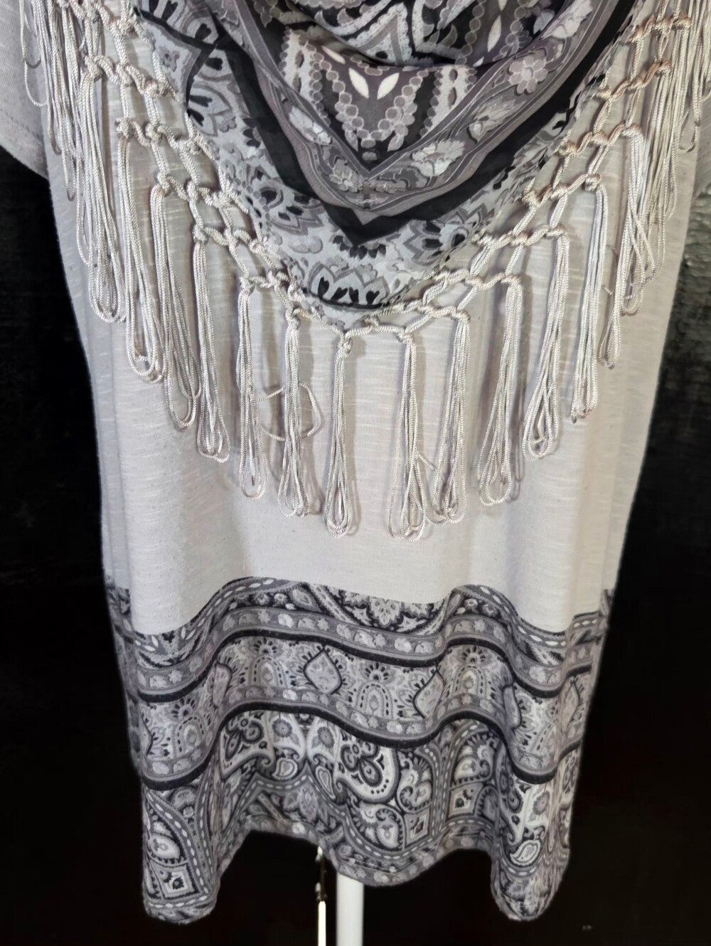 One World Live & Let Live Gray Space Dye Scarf Top Set M - Picture 8 of 16